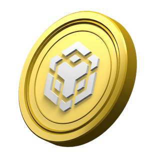 Decorative BNB coin within the Larkspur Fondvik platform information section