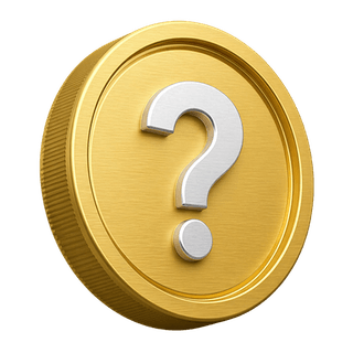 A decorative 3D gold coin showing a question mark on the FAQ page